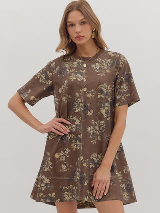 Sugar Bloom Mini Dress - Brown