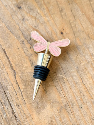 a charming gold and pink butterfly bottle stopper