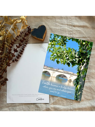 sweet inspirational card for a loved one with a gorgeous bridge over water on the front