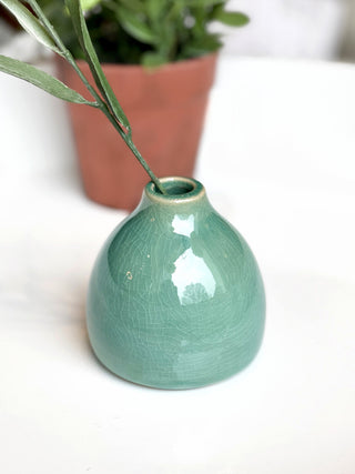 small sea foam green ceramic vase perfect for styling flowers in home