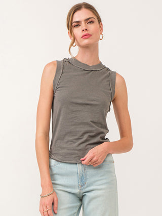 simple and flattering sleeveless tank top in a smoke gray color