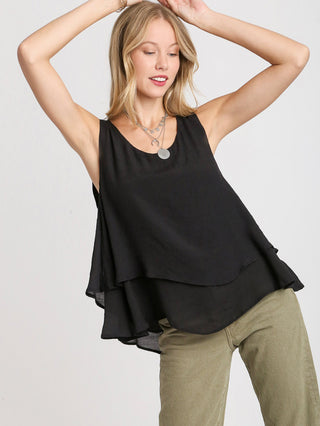 airy black layered tank top with keyhole detail at the back