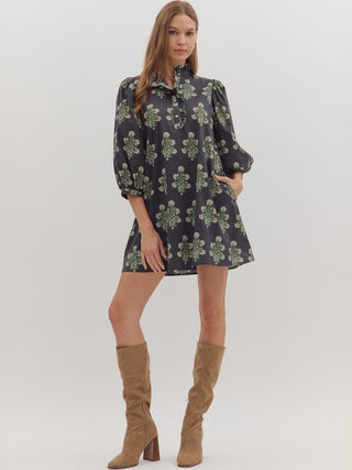Dusky Petal Mini Dress - Black