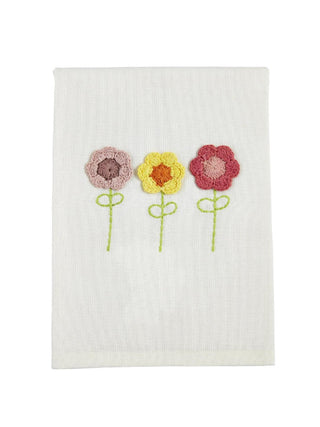 natural colored cotton crochet decorative hand towel with multi colored spring flowers