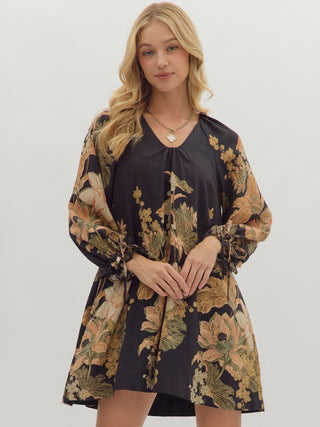 Evening Garden Mini Dress - Black