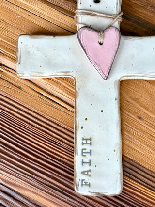 Faith Stoneware Cross - White