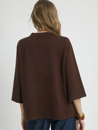 Flower Mock Neck Sweater - Brown