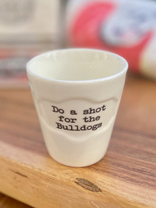 buy this white georgia bulldogs shot glass for tailgate game days or give as a holiday gift to the uga fan in your life