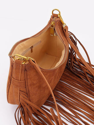 Fringe Suede Crossbody Bag - Camel