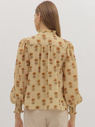 Frolic Floral Top - Tan