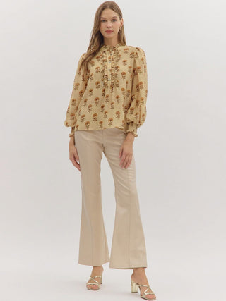 Frolic Floral Top - Tan