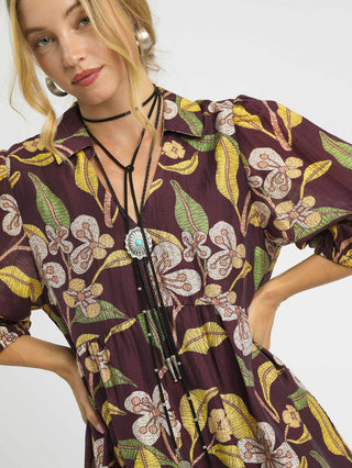 Golden Meadow Mini Dress - Brown