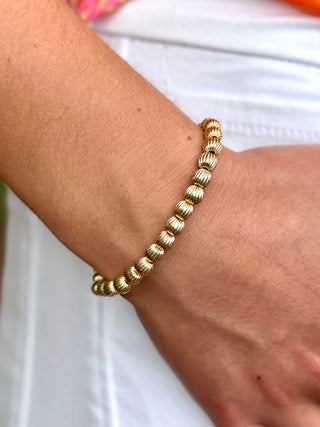 golden etched beaded bracelet with elastic stretch