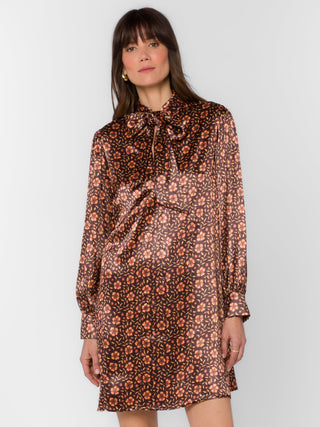 Leta Satin Pansy Mini Dress - Brown