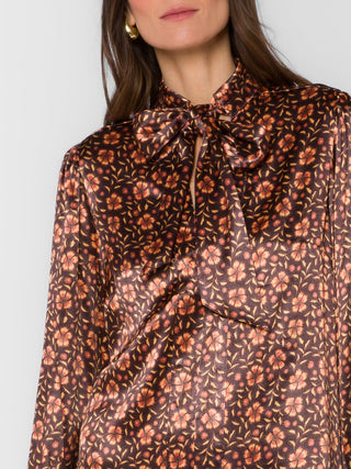 Leta Satin Pansy Mini Dress - Brown
