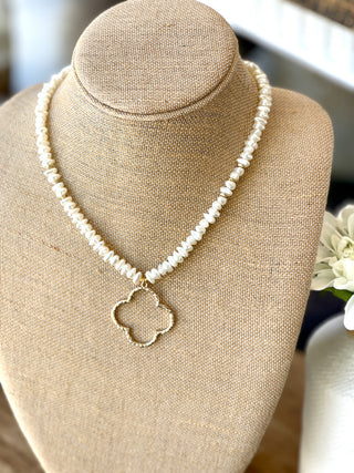 popular pearl beaded necklace with a charming quatrefoil pendant