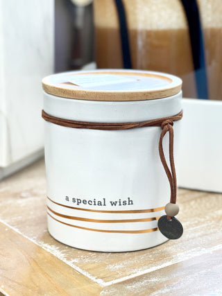 mini ceramic jar filled with notecards for special wishes