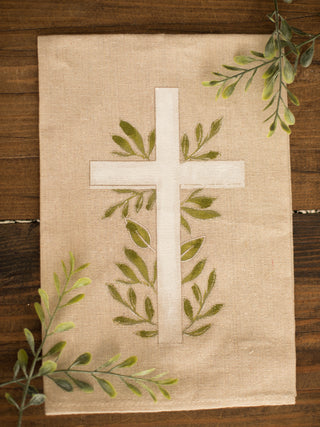 hand painted decorative linen towel with cross design