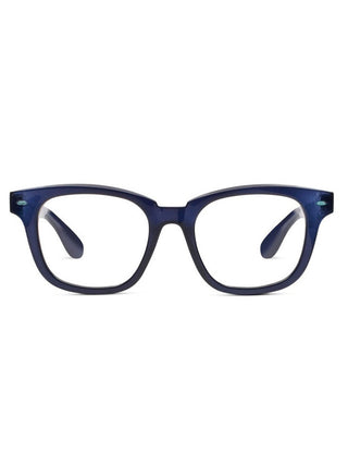 stylish reading glasses in a soft square navy blue frame