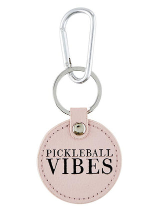 round pickleball pink keychain with silver hardware