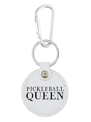 round pickleball white keychain with silver hardware