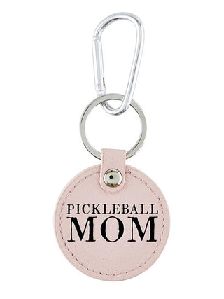 round pickleball pink keychain with silver hardware