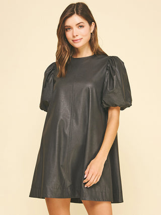 Midnight Sleek Vegan Leather Dress - Black