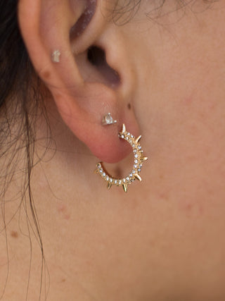 crystal studded spiky c hoop earring with stud posts