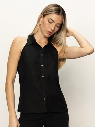 black button down sleeveless collared top