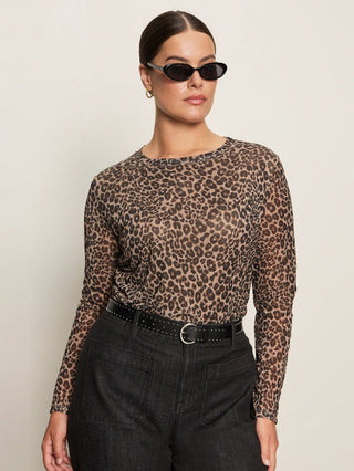 leopard print long sleeve sheer top