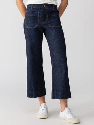 dark wash cropped wide leg denim jeans