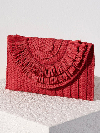 compact colorful red woven envelope clutch crafted from paper straw