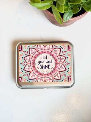 cute let your soul shine sentiment tin box gift with notepad and mechanical pencil