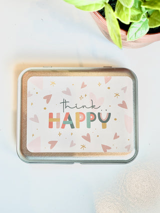 cute think happy sentiment tin box gift with notepad and mechanical pencil