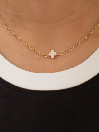 Cube Cross Short Necklace - Gold