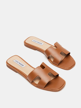 trendy and comfortable cognac leather sandal with square open toe shoe