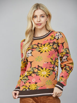 Retro Bloom Sweater - Choco Brown Multi