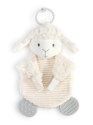 soft and crinkly teether lamb buddy with attachment for pacifier