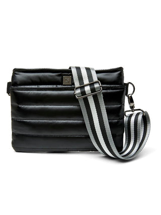a black luxury bum bag with a detachable strap
