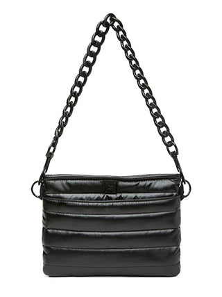 wear this black convertible crossbody bag with a statement black chain for everyday edge and cool accessorizing 