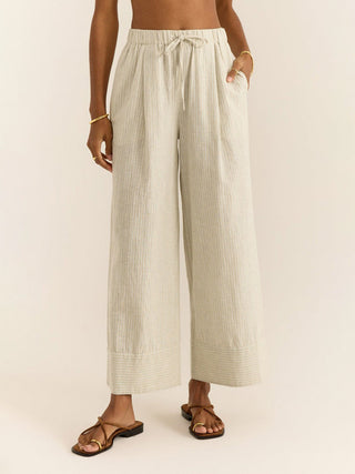 breezy linen sandstone striped pants with front tie