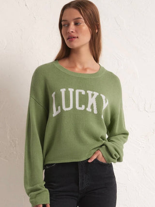 lucky matcha green drop should crew neck pullover sweater
