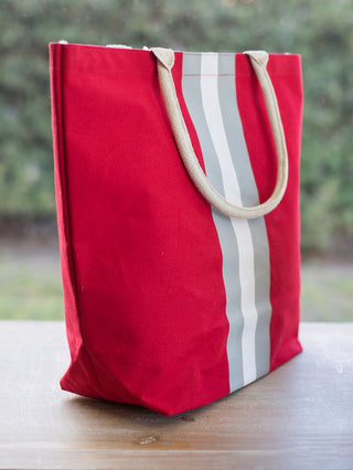 Campus Stripe Tote Bag - Crimson