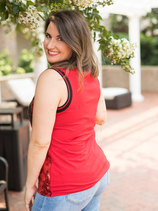 Double Zero Sequins Jersey Tank - Red and Black
