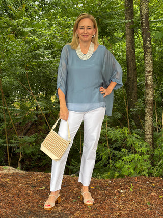 Cobblestone Martina Silk Top - Aegan Blue