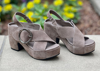 gray brown strappy heel sandals