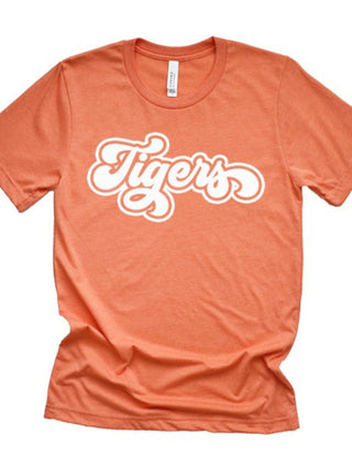 orange tigers graphic tee with short sleeves and crew neck in cotton poly blend