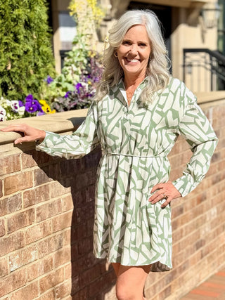 Al Fresco Shirt Mini Dress - Sage/Cream