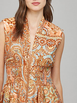 Amberline Zip Mini Dress - Rust Multi
