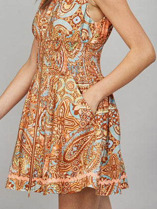 Amberline Zip Mini Dress - Rust Multi